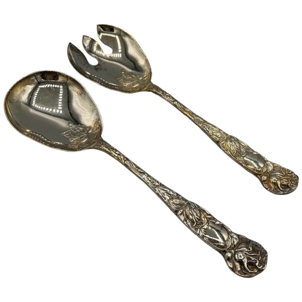 W.A. Silverplate Italy Bridal Rose Pattern 2 pc Salad Serving Set 9 1/2"